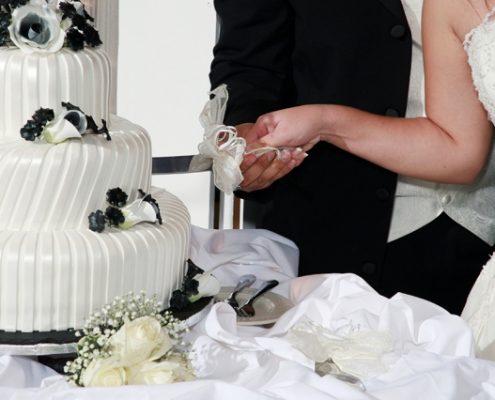 A bride cake cutting ceremony