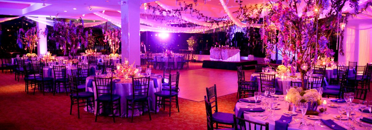 A purple and blue themed reception